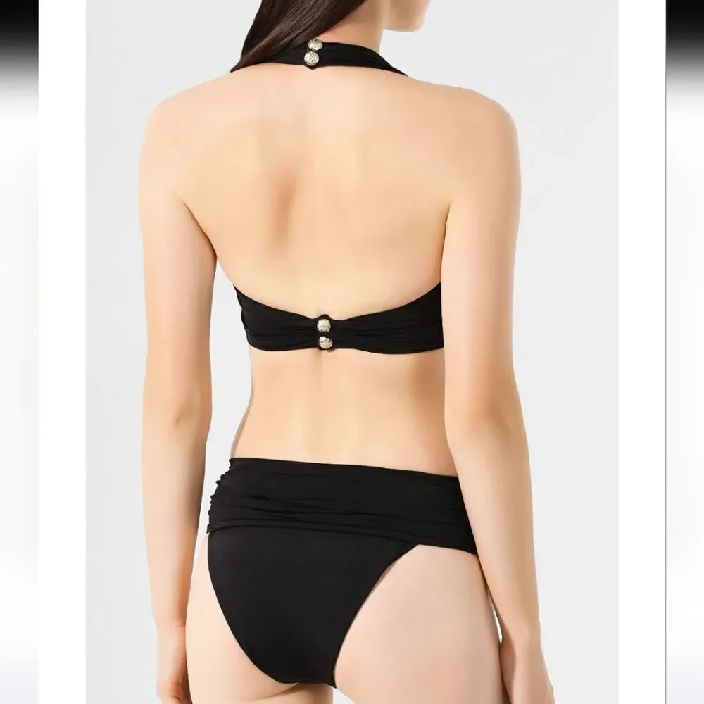 Balmain Paris Women's Black Beachwear Top High Waist Bottom Bikini Size 38